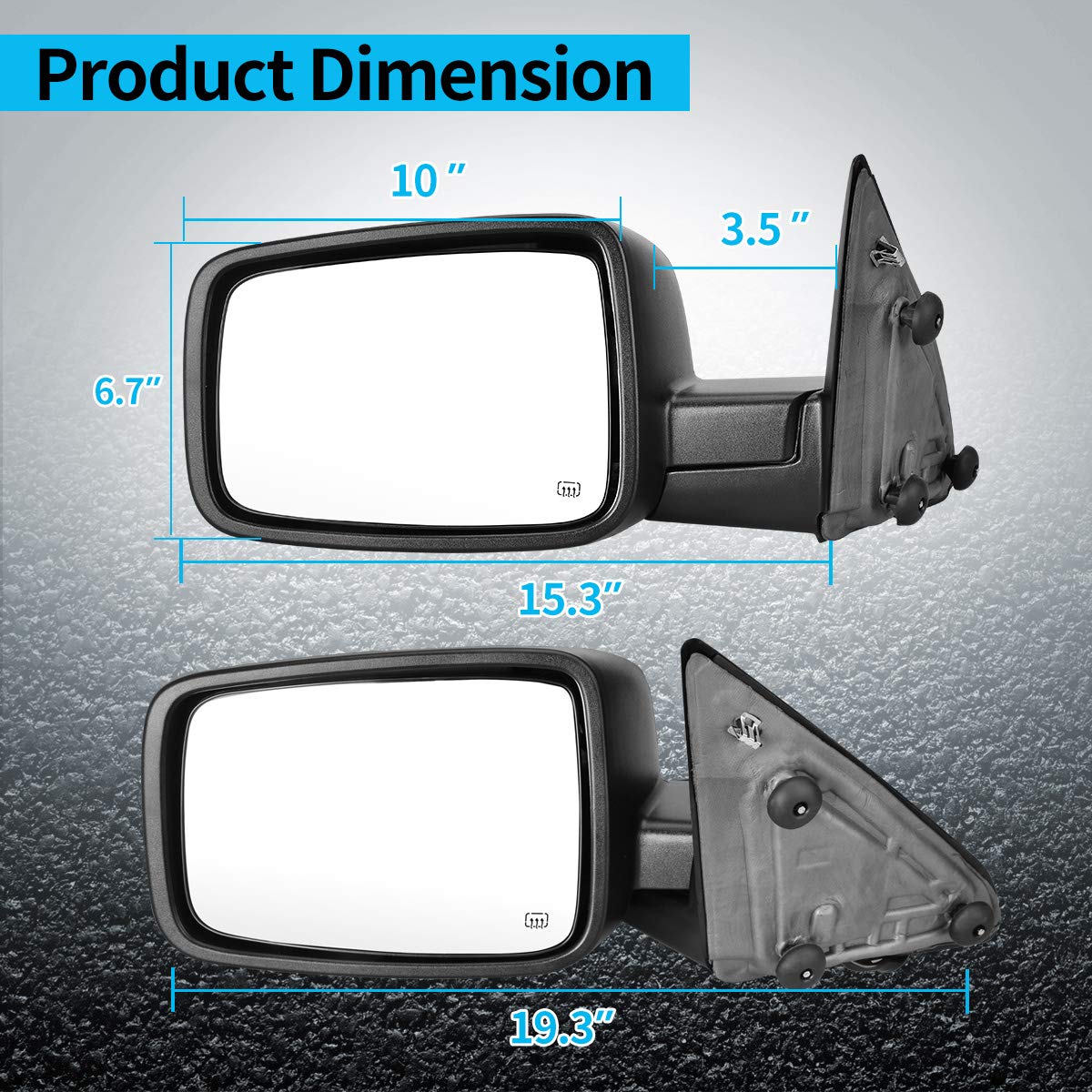 AUTOSAVER88 Power Mirror Compatible with Dodge Ram 2009-2018 Full Size Right and Left Side Power Heated Non-Towing W/Signal and Puddle Light Folding Wing Mirror