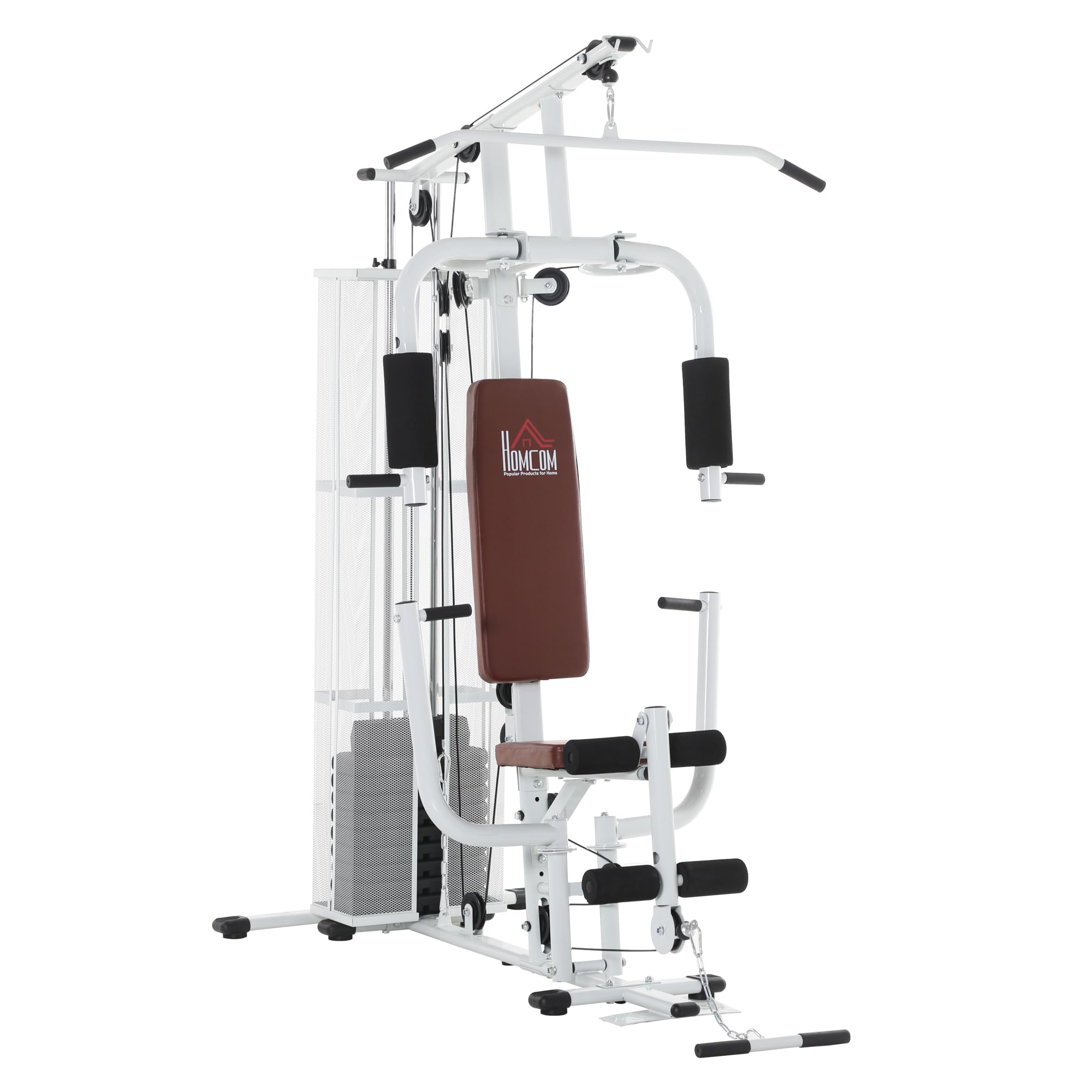 HOMCOM Estación de gimnasio con red de acero, estación de fitness Multigym, incluye 45 kg de peso, curl de piernas de metal y piel sintética, 150 x 110 x 210 cm