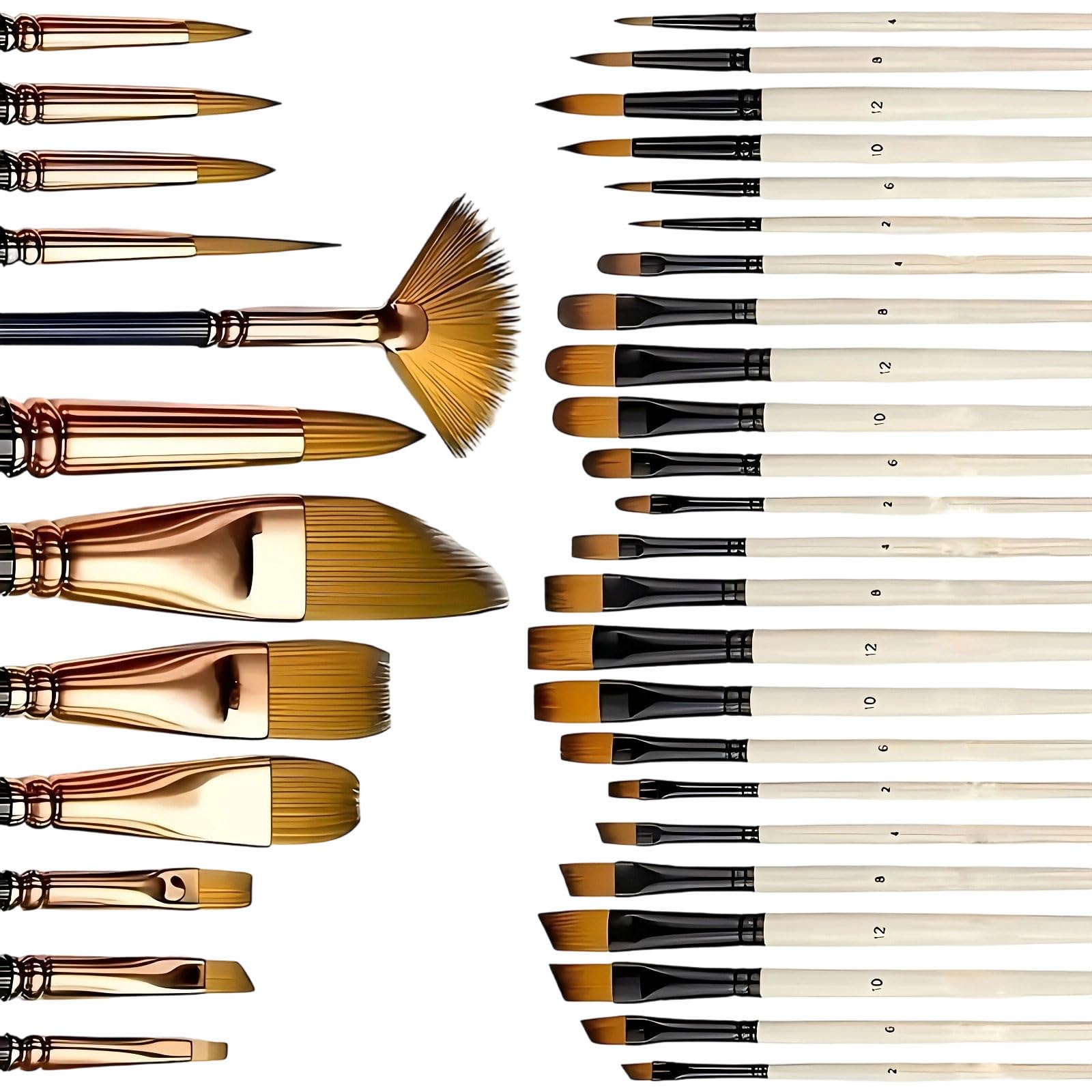 36Pcs Wooden Handle Artist Paintbrush Nylon Bristles Paint Brush for Hobbyists Oil Watercolor Acrylic Gouache Painting Painting Set