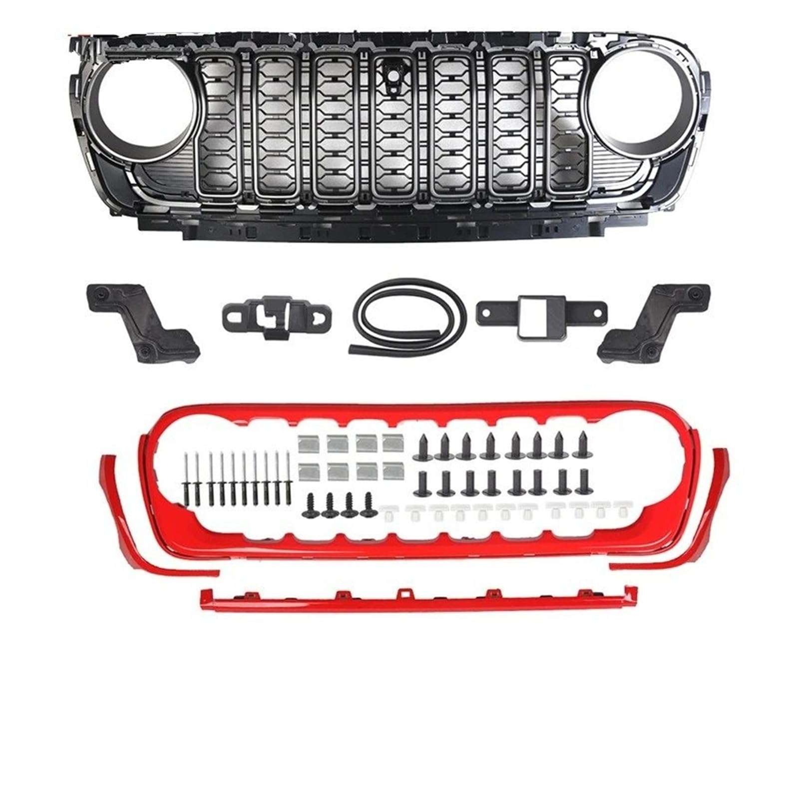 Griglia Anteriore Dell'auto Per Jeep Per Wrangler JL JT 2018-2024 Plastica ABS Una Varietà Di Colori Auto Paraurti Anteriore Griglia Maglia Accessori Ricambio Griglia paraurti(Red with hols)