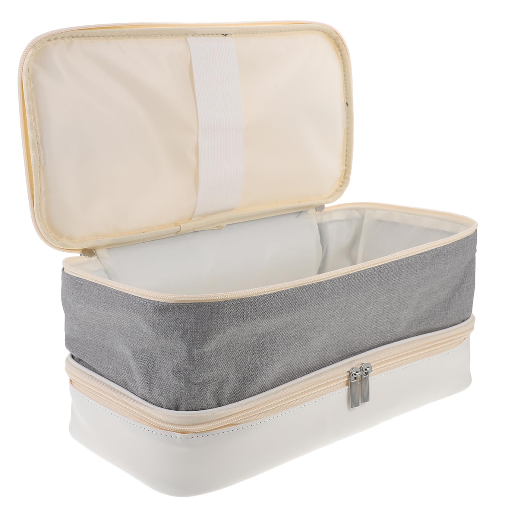 Estuche para Secador de Pelo de Viaje de Doble Capa, Nylon | Compartimentos Versátiles, Aleación de Aluminio y Pu, Blanco, Ligero Amplio Espacio