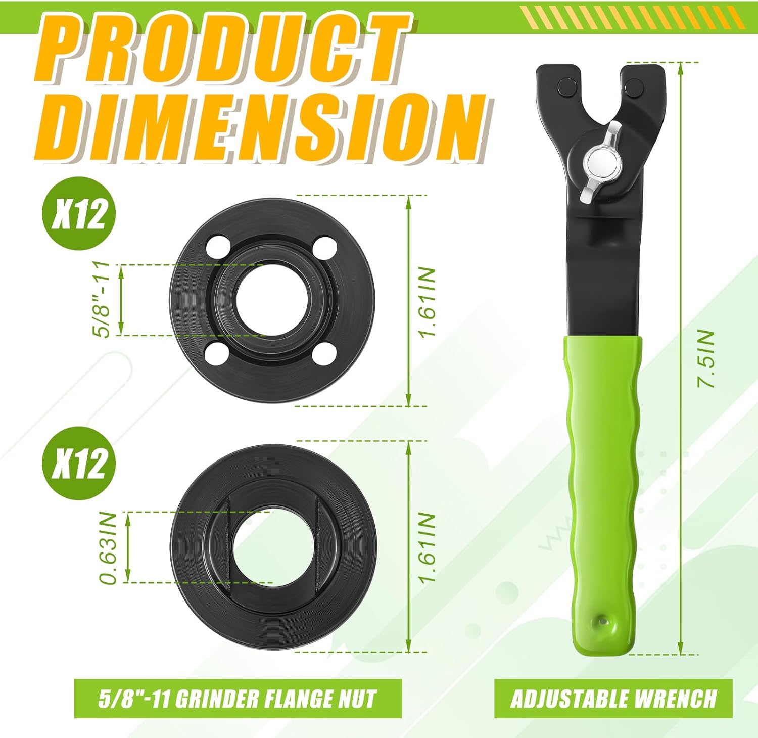 Hicarer 25 Pcs Angle Grinder Nut Angle Grinder Wrench Kit 5/8"-11 Flange Metal Lock Nut Wrench Compatible with Dewalt/Makita/Bosch/Hitachi/Metabo (Green)