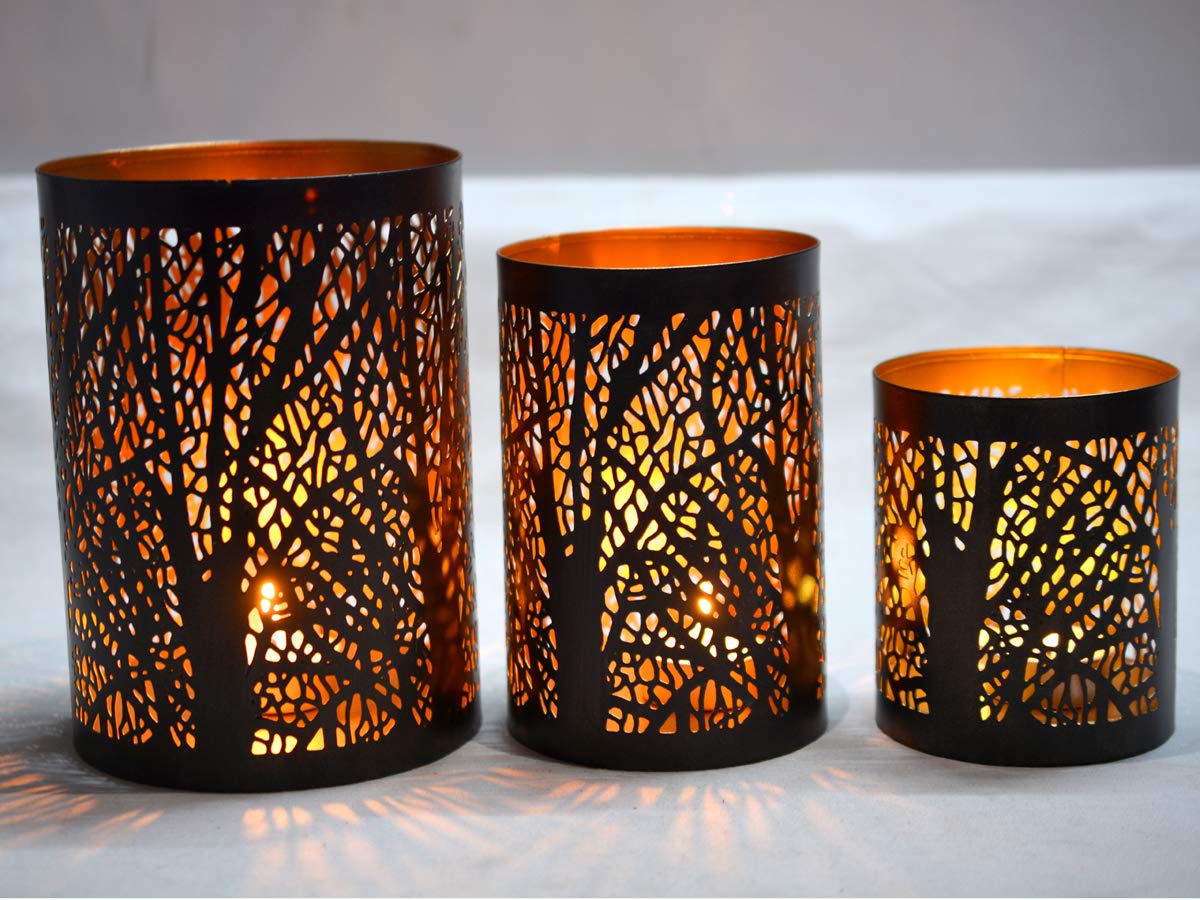 Eurasia Set of Three Iron Glass Candle Holders Creative Decoration Home Votive Activity Tealight Holders Wedding Gift Idea
