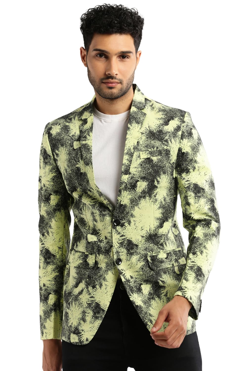 showoffff SHOWOFF Men's Long Sleeves Printed Notched Lapel Yellow Slim Fit BlazerSOBLZ-86-3_Yellow-picture-12