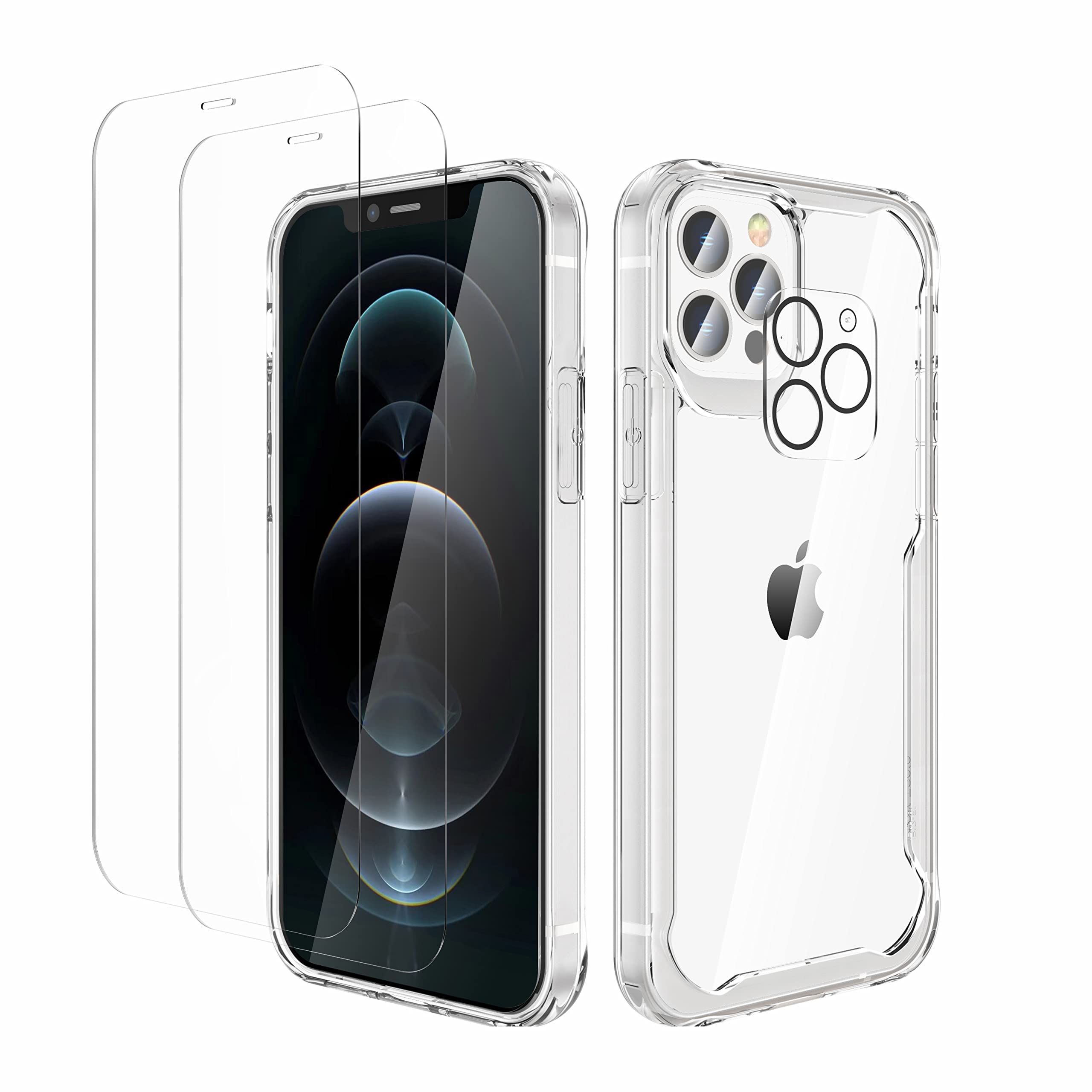 ORETECH 4 en 1 Funda para iPhone 12 Pro MAX 6,7"- Transparente | con 2X Protector de Pantalla y 1X Cámara Protector de Pantalla, Antigolpes Antichoque Anti-Arañazos Carcasa Global Recycled Standard Global Recycled Standard Global Recycled Standard