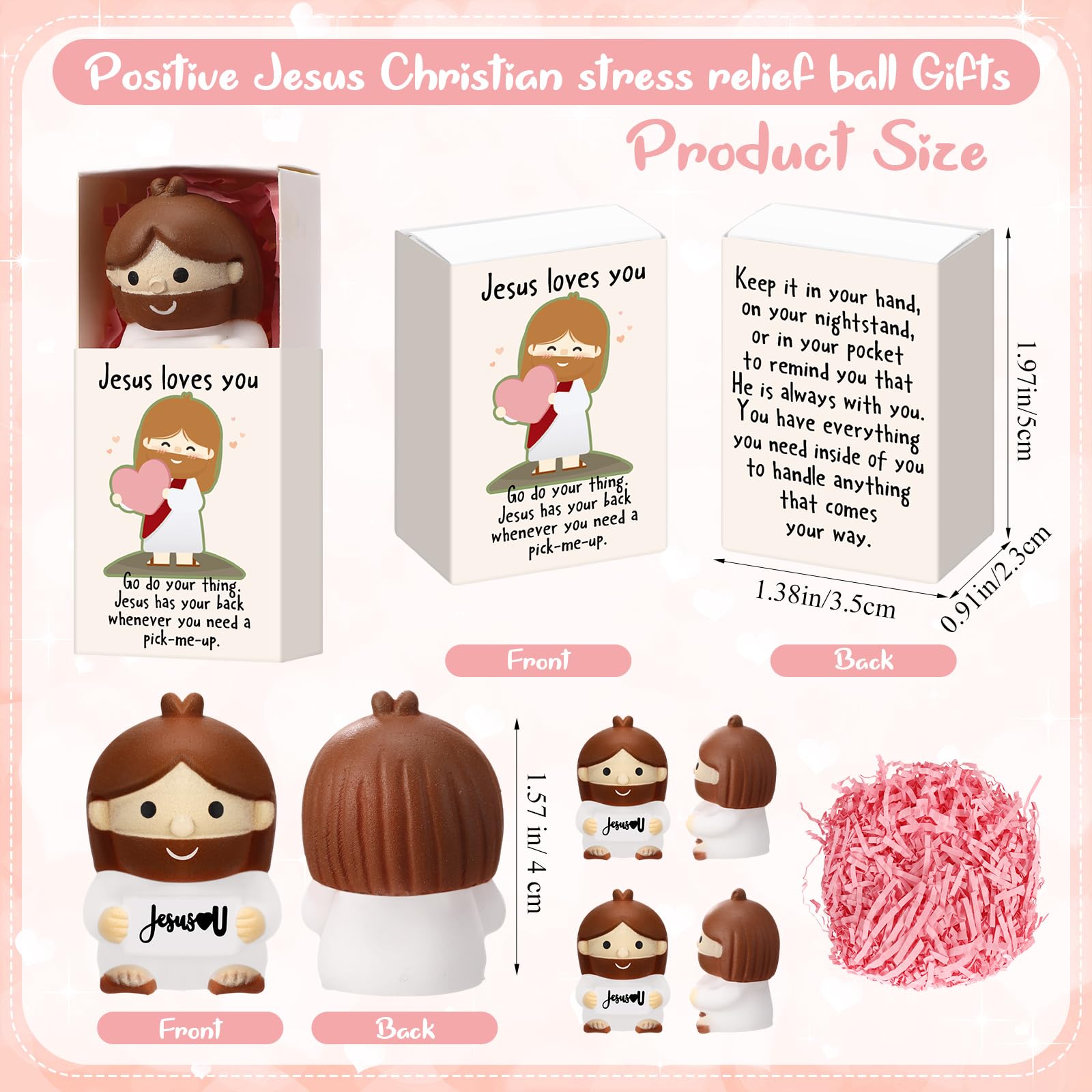 Wettarn 30 Sets Jesus Loves You Gifts Jesus Figures Stress Balls with Support Boxes for Christian Religious Church Stuffers Faith Desk Decor Christmas Valentines Day Party Favors