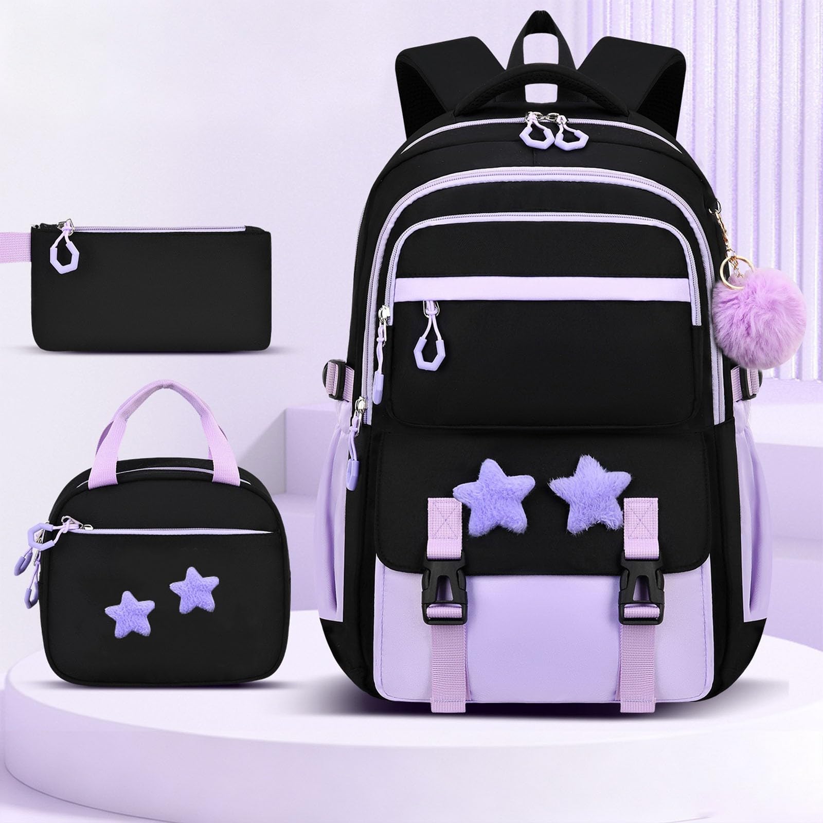 Zaino Bambino Scuola Elementare, Zainetto Bambino,Zainetto per bambini con pranzo e matita per la scuola e i viaggi (Purple One Size)