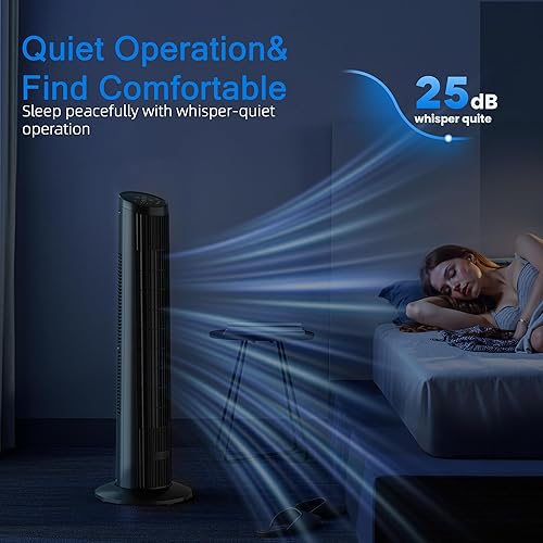 Miniatura 3 de Manastin Ventilador de torre para dormitorio, ventilador oscilante de 33 pulgadas con control remoto, 25 piess, silencioso de 25 dB, 3 velocidades y