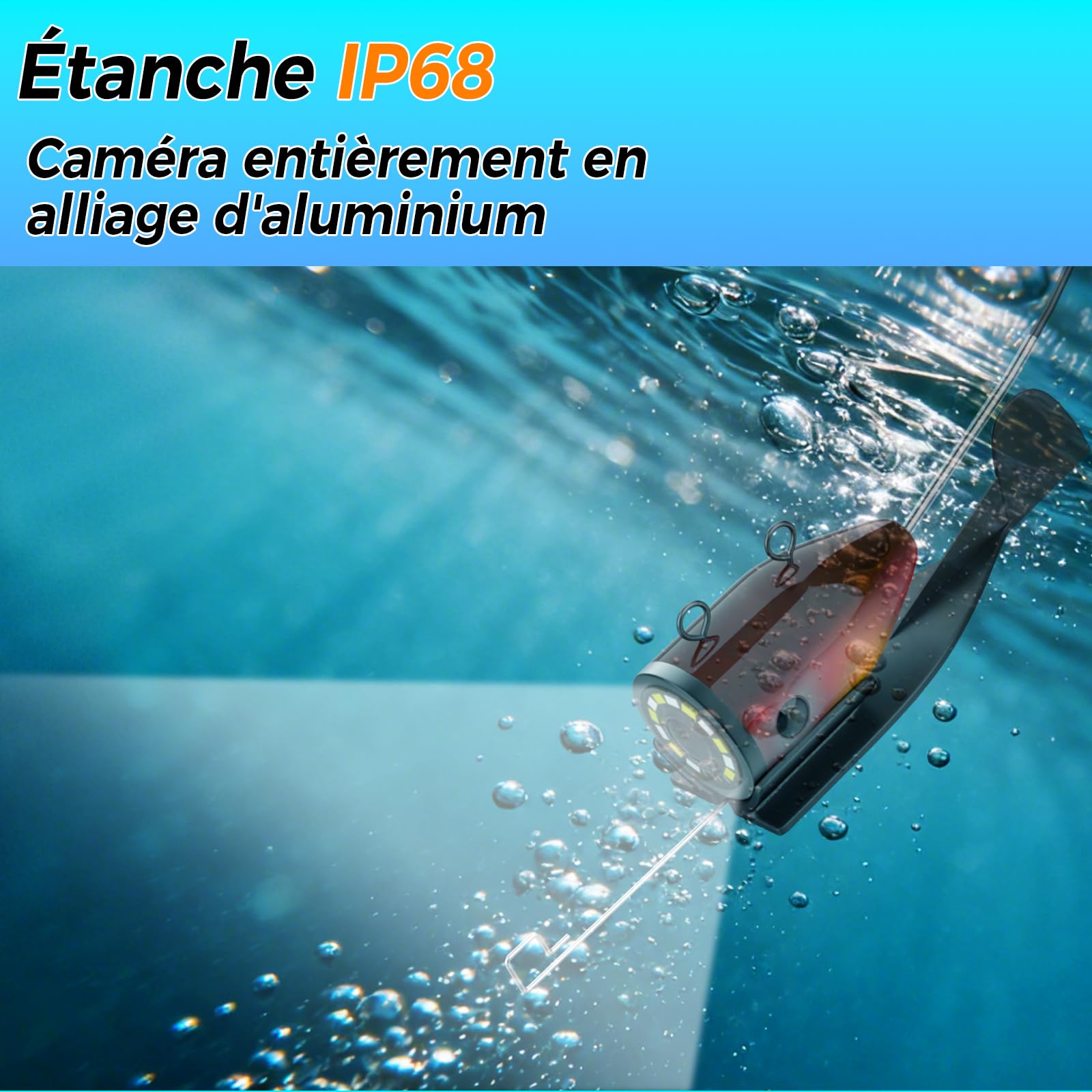Sonde de pêche Caméra sous-Marine de pêche avec écran HD 7", Vision Nocturne Infrarouge Grand Angle, IP68 étanche, pour pêche en mer, lac, rivière et Glace