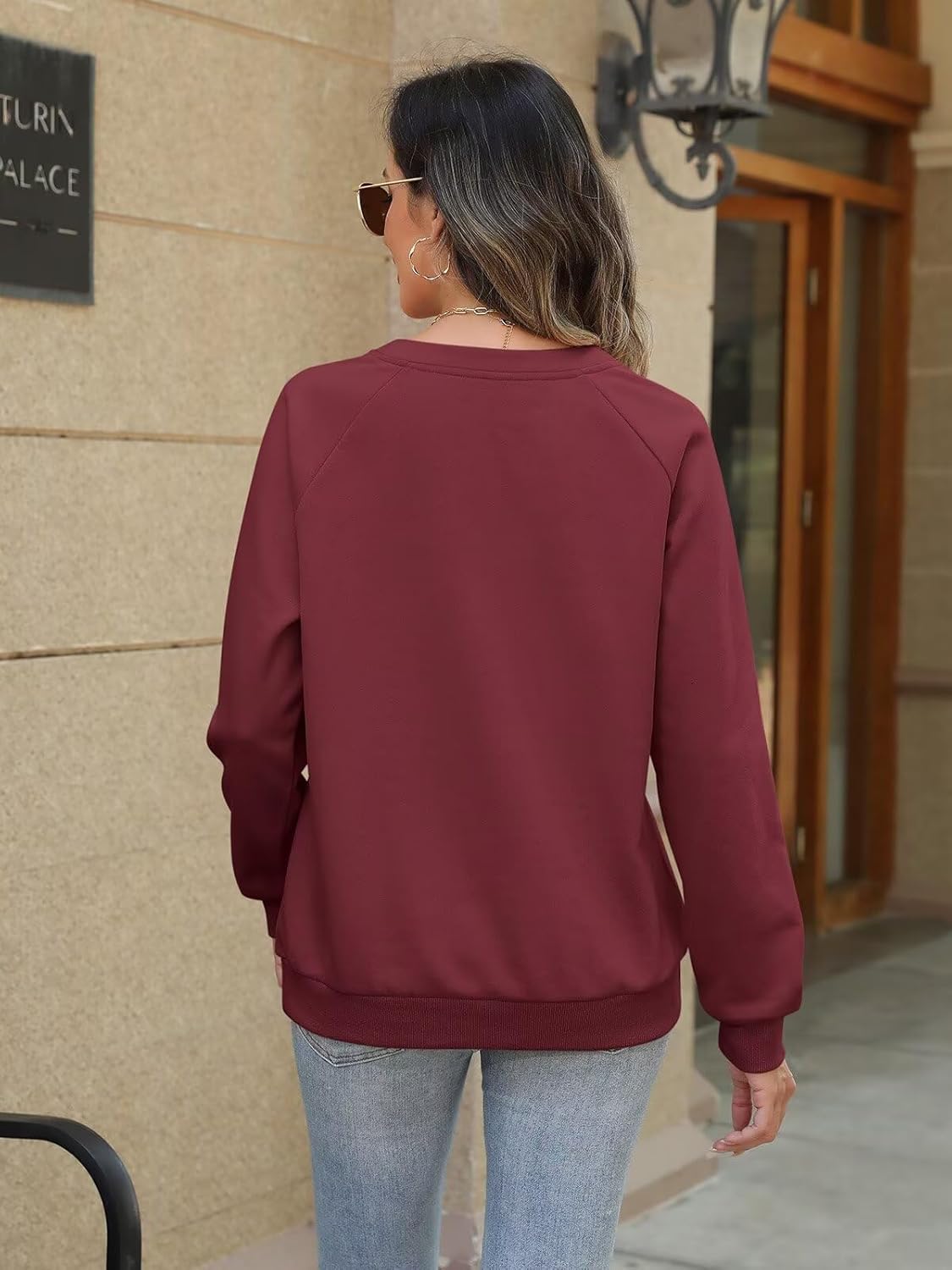 EADINVE Womens V Neck Sweatshirts with Pockets Fleece Pullover Casual Loose Fit Long Sleeve Tops Fall Clothes 2025 - Image 6