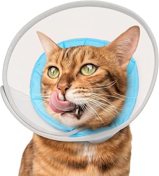 Cat Cone Collar Soft Comfortable Waterproof Mesh Recovery Cone After Surgery to Stop Licking and Scratch, Alternative to Plastic Elizabeth Head/Neck Cone, Blue,S