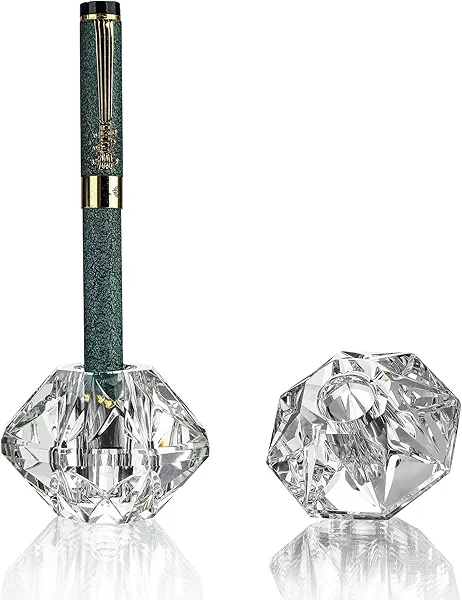 QFkris 2-Packs Crystal Fountain Pen Stand Glass Feather Pen Holder Crystal Pen & Pencil Holder Base for Office Desk Desktop Decoration Toothbrush Stand Gift for Students Teachers(2.2inch)
