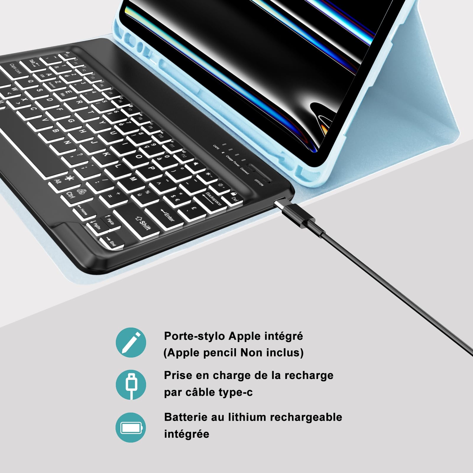 Coque Clavier AZERTY JADEMALL Pour IPad Pro 13 M4 2024 - Bluetooth, Détachable, Vert Foncé