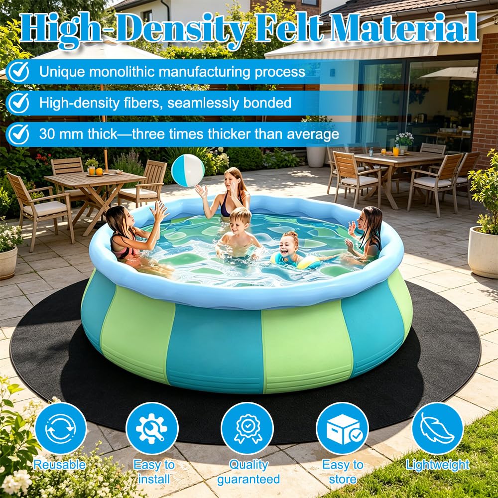 Redonda Tapiz Suelo Piscina, Suelo Piscina 366cm, Protector Suelo Piscina, Protección del Suelo y Absorción de Agua, Base para Piscina Previene Perforaciones, Resistente a Desgarros