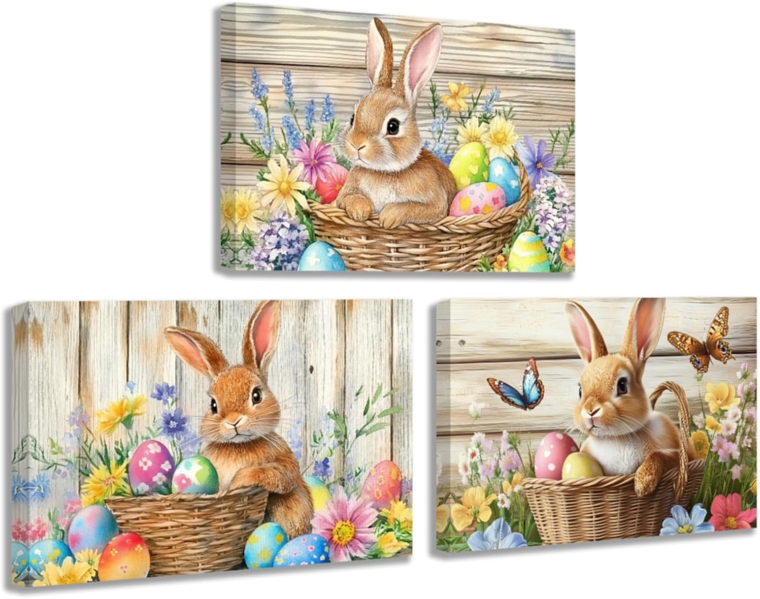 CCWACPP Bunny Wall Art Set of 3 Rabbit Pictures Canvas Woodland Animal Painting Easter Bunny Decor Framed Spring Prints for Bedroom Bathroom Home Decor (12"x16"x3)
