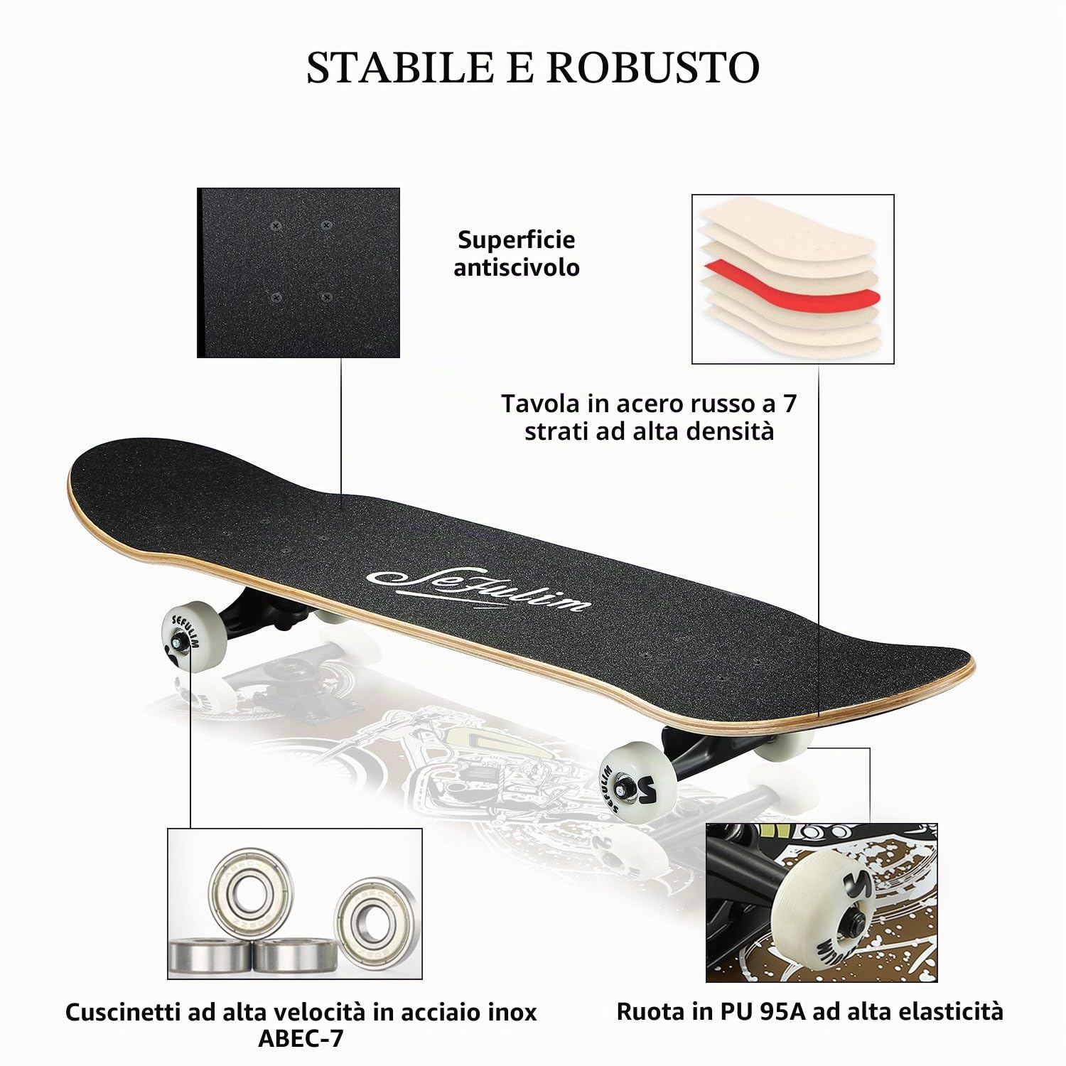 31x8 Pollici Skateboard Completo 7-strati Acero Canadese Doppio Kick