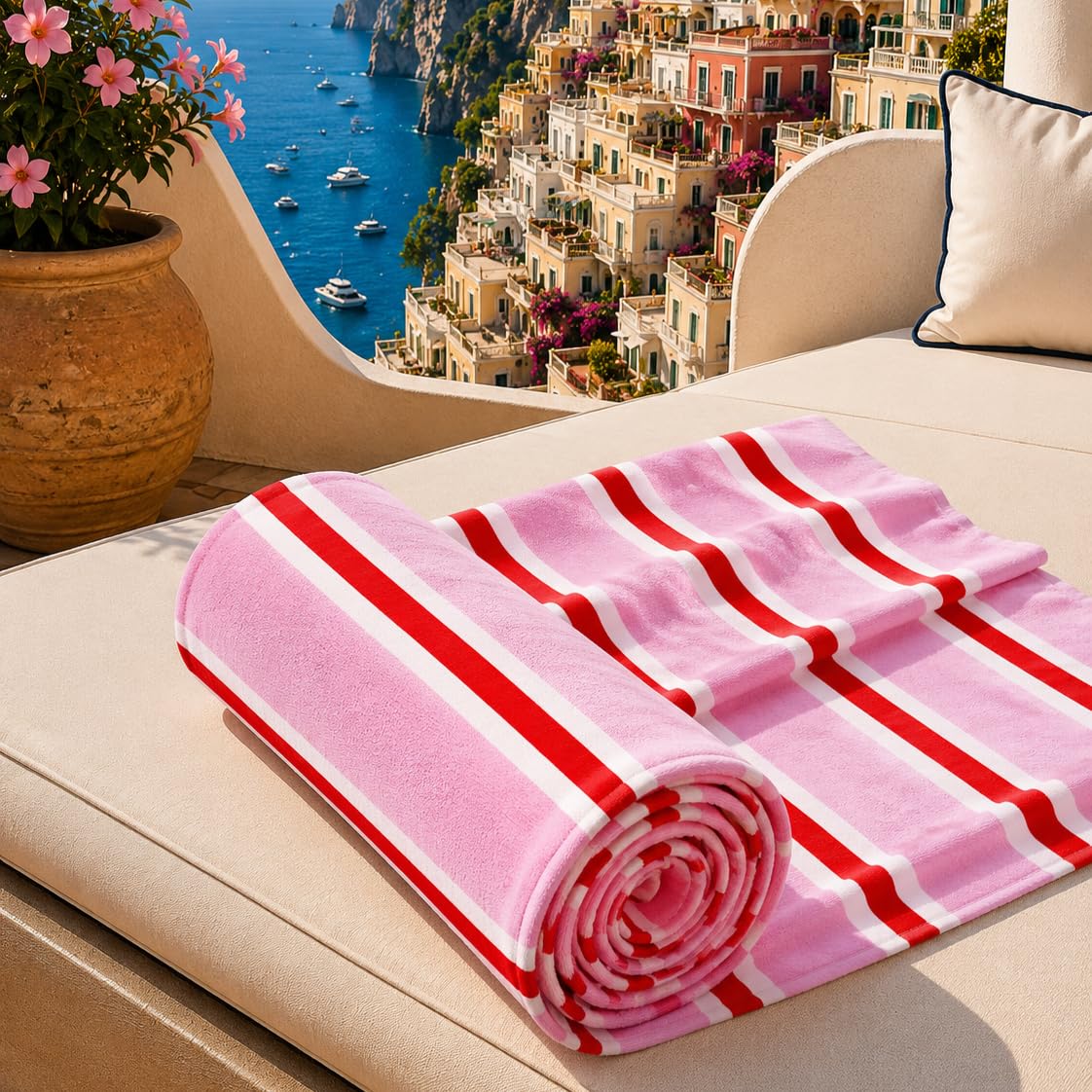 PETTI Artigiani Italiani - Microfibre Beach Towel, Beach or Pool Towel, Beach Towel, Large 90 x 180 cm, Millerighe 16