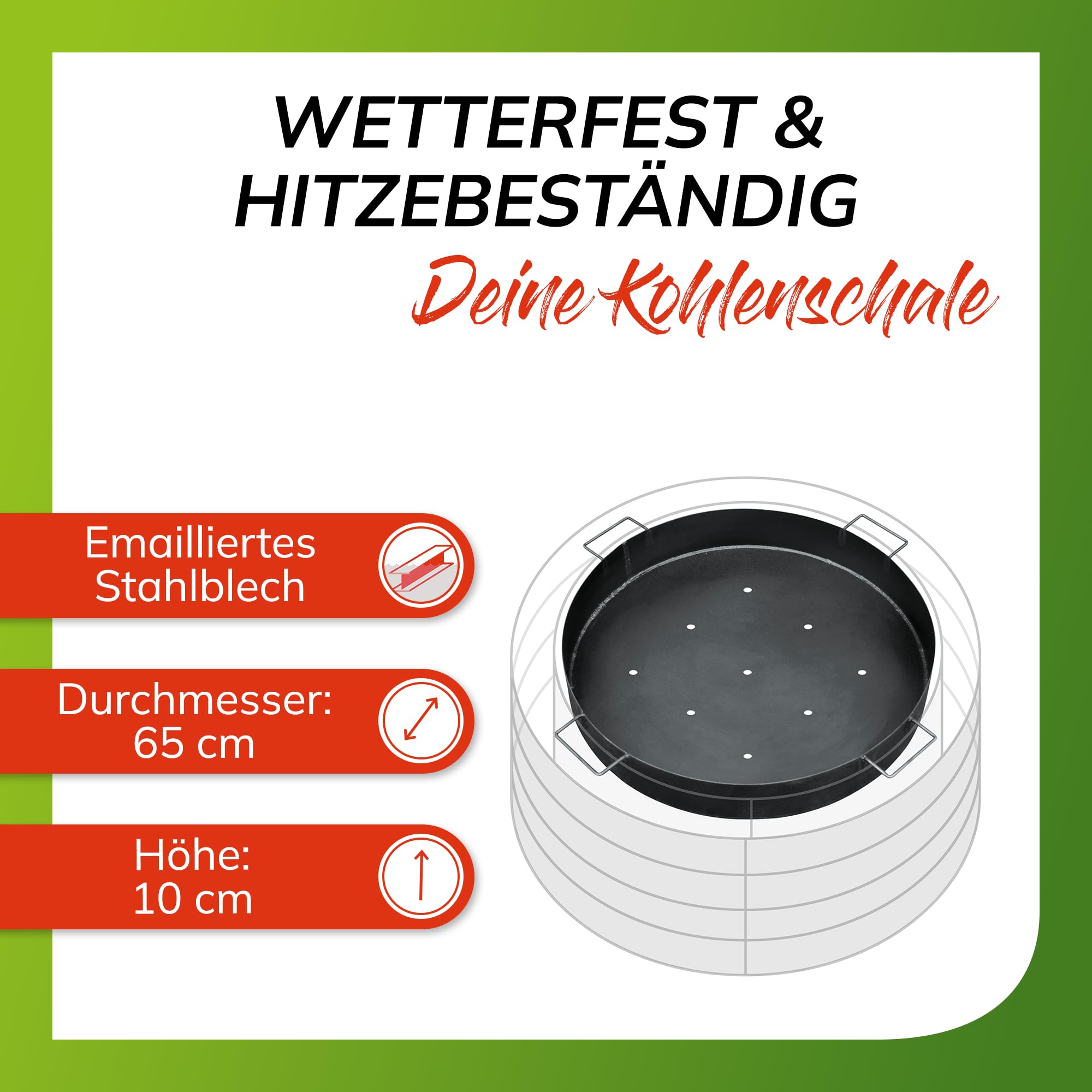 bellissa – Kohlenschale für Gabionen-Feuerstellen & Schwenkgrills 65x10cm – Robuste Feuerschale aus emailliertem Stahlblech - Grillschale perfekt für Holzkohle & Holz – Hitzebeständig & wetterfest