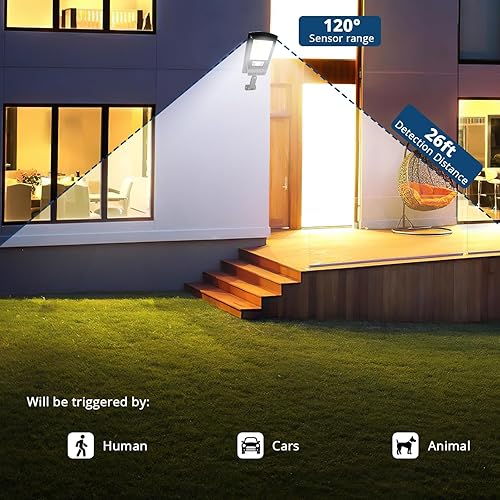 Miniatura 4 de 140 luces solares LED para exteriores, 3 modos, impermeables, inalámbricas, luces de inundación solares, lámpara con sensor de movimiento de gran