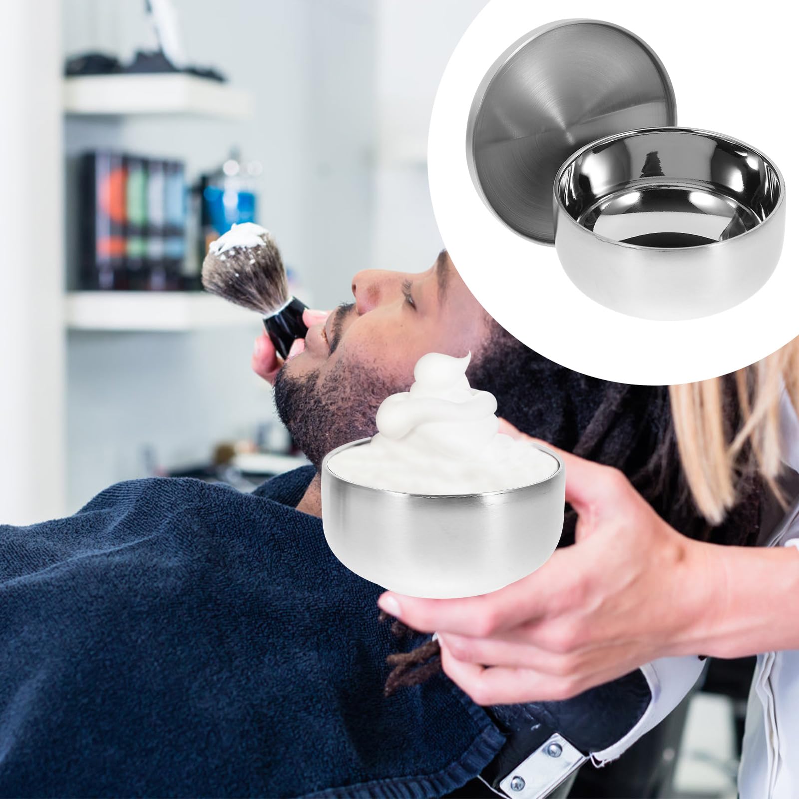 Milisten à raser en acier inoxydable Crème avec couvercle pour la maison et la salle de bain Argenté