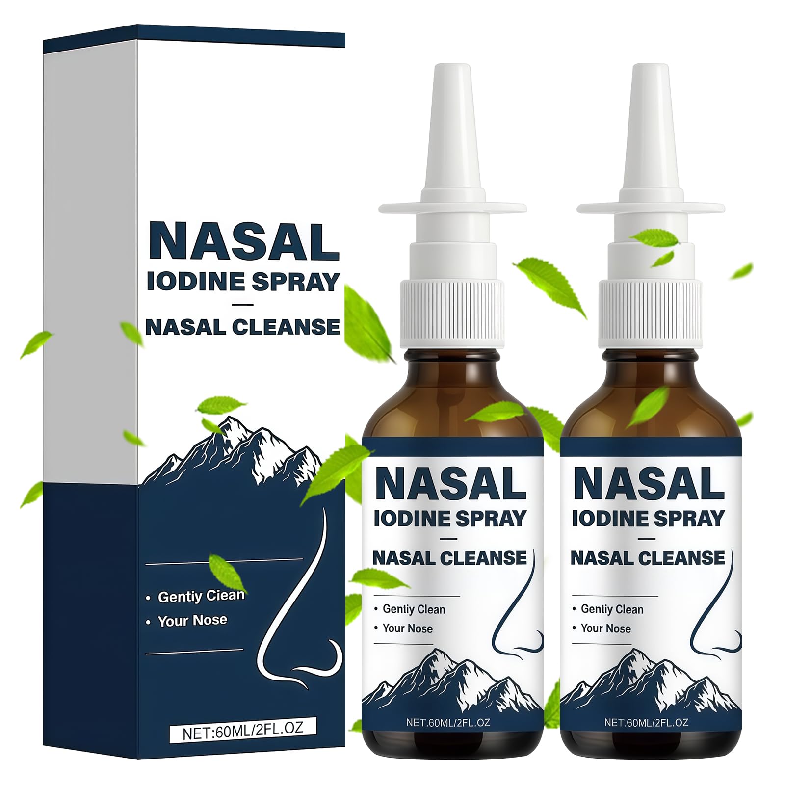 KLIFE 2Pcs Iodine Nasal Spray, Daily Nasal Cleanse & Care Mist, Iodine & Fulvic Acid Non-Medicated, Fine Mist Nasal Spray for Travel & Daily Use