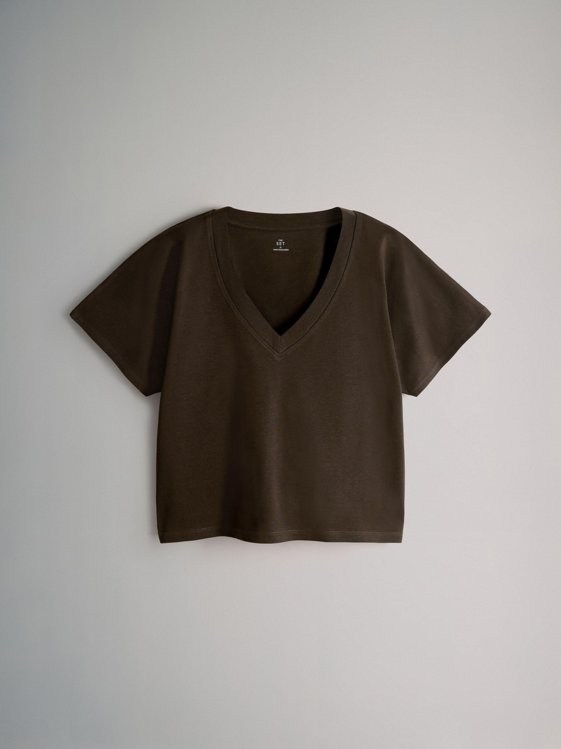 THE SET Femme T-Shirt épais à col V et Manches Courtes, Lot de 4 | Coupe standard, 100 % coton