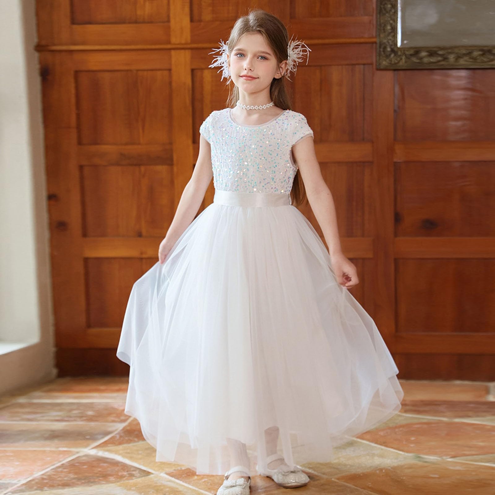 Elegantes Mädchen-Abendkleid für Aufführungen und Schönheitswettbewerbe: Tutu-Kleid mit Rock Schärpe