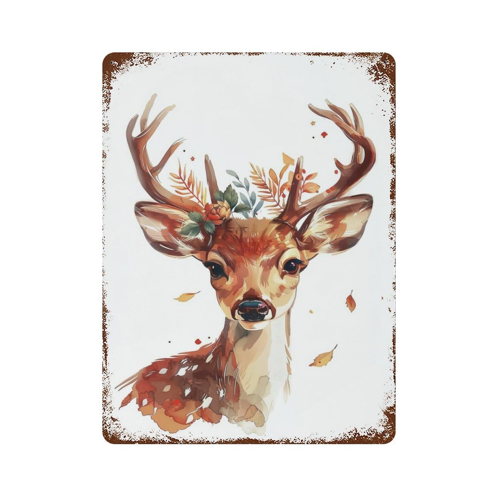 Reindeer Flower Rustic Tin Plaque 15.7"x11.8", Novelty Wall Decor for Garage, Pub Or Kitchen