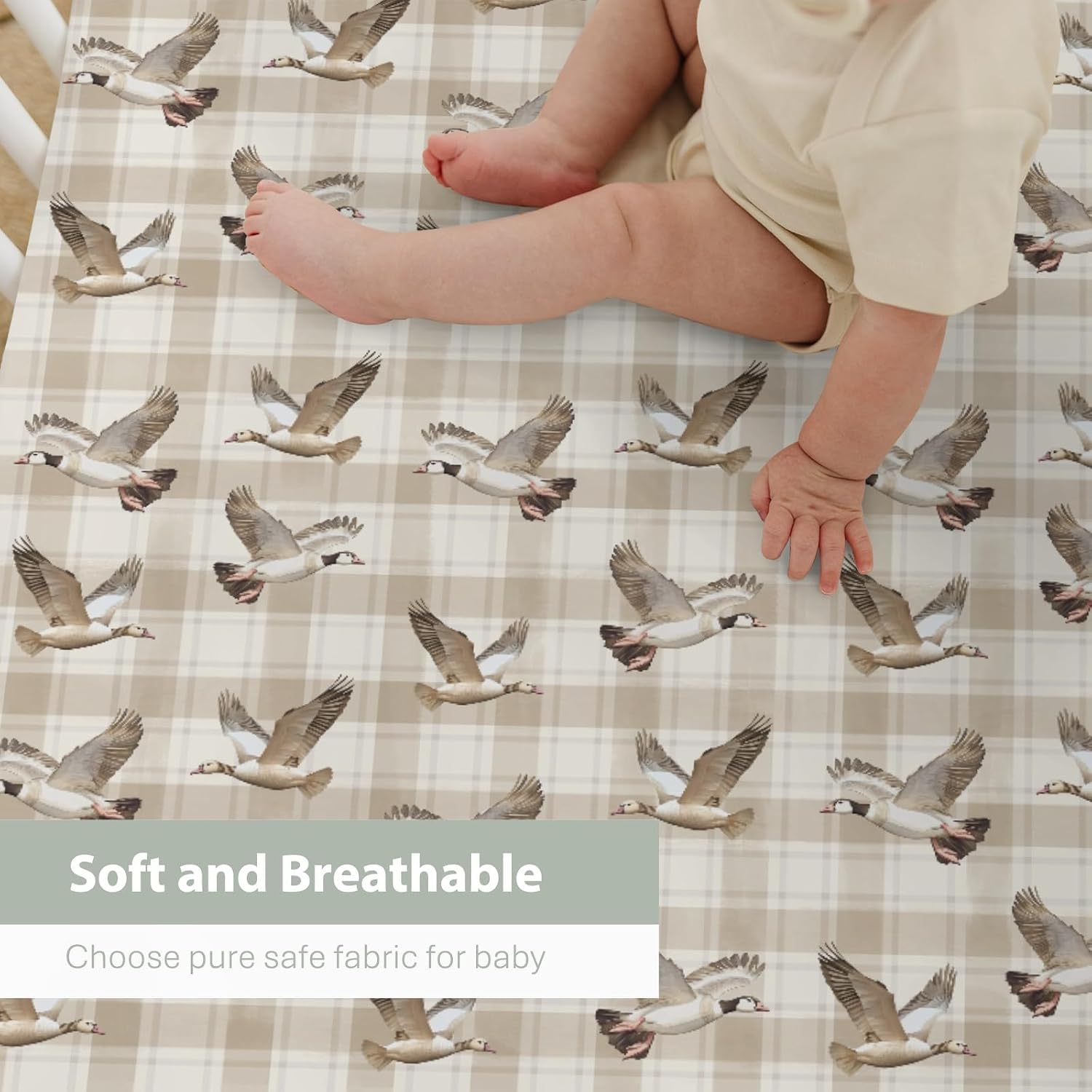 Vintage Geese Hunting Baby Crib Sheets for Boy Girl 52"x28" Flying Geese Plaids Soft Stretchy Fitted Crib Mattress Covers Wild Birds Animal Baby Sheet for Standard Crib and Toddler Bed Mattress