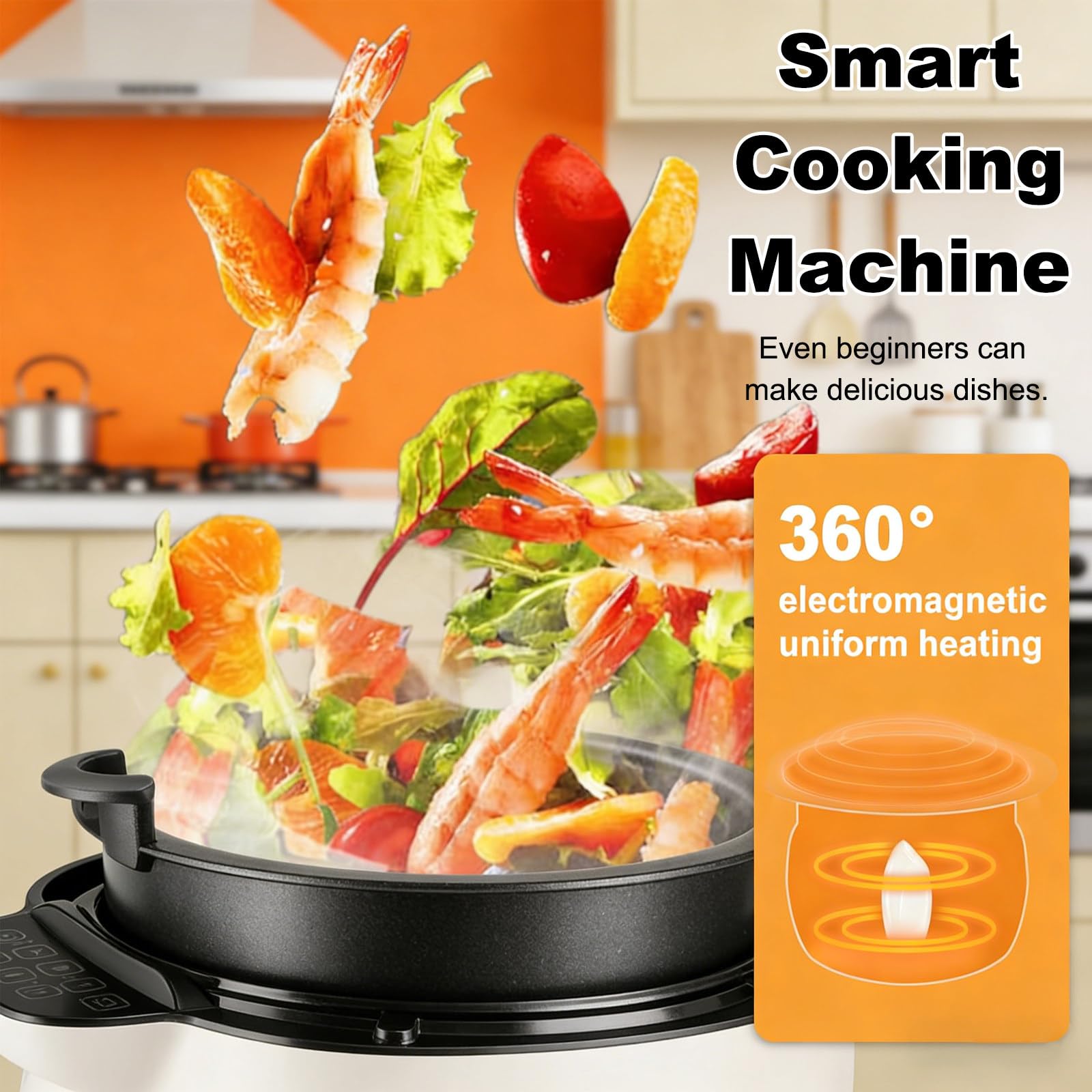 Automatyczna maszyna do gotowania, robot kuchenny 2000 W, obracany o 360°, pojemność 6 l, programowalny robot kuchenny z 3 prędkościami, do smażenia, duszenia i przygotowywania zup