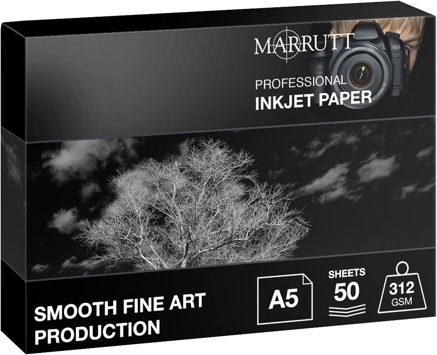 Marrutt 312gsm Smooth Fine Art Production Inkjet Photo Paper - A5, 50 Sheets