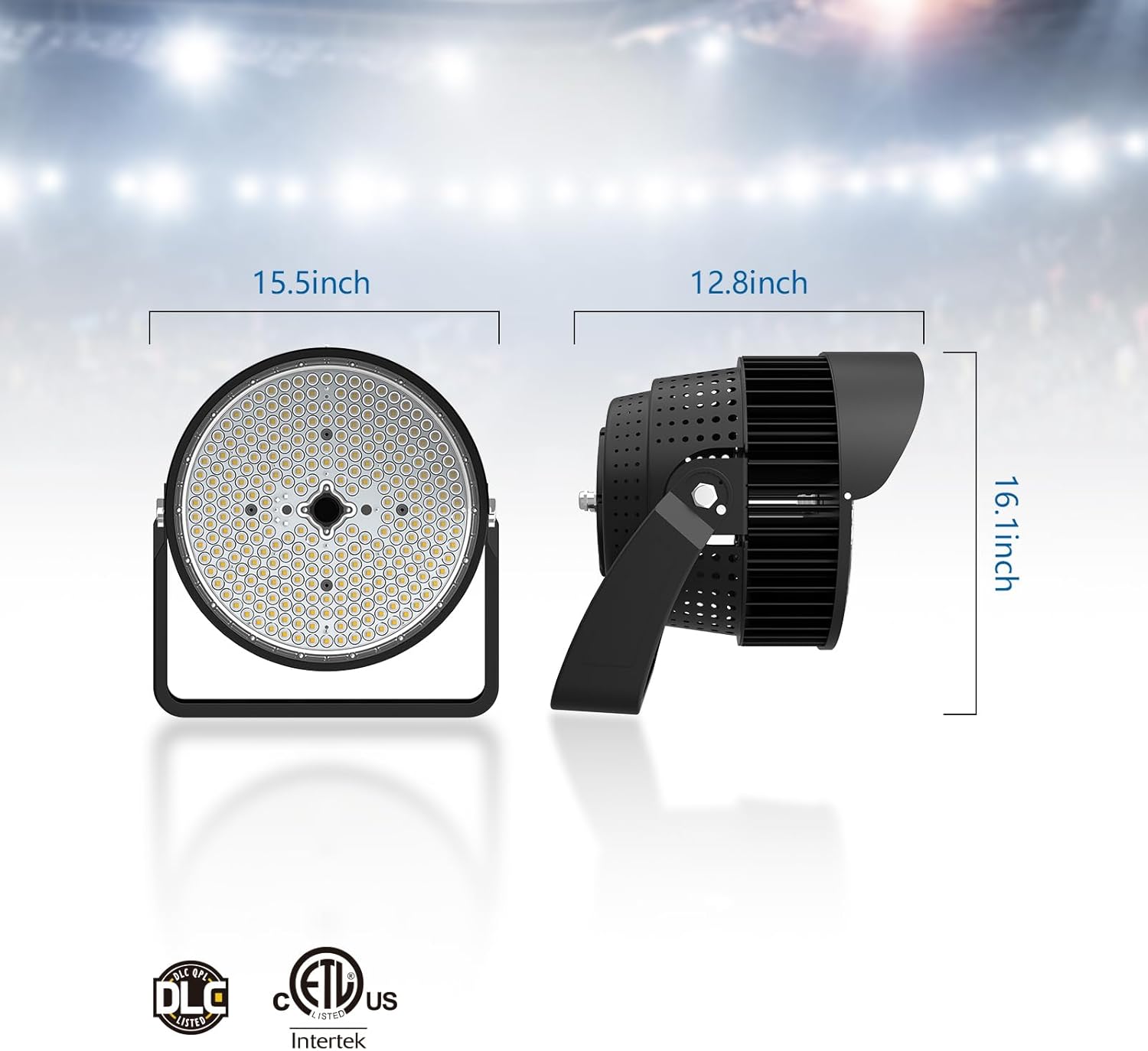 600W LED Stadium Light Outdoor 93000Lum (2500W Metal Halide Eqv.), 155Lm/W Dimmable 277-480V with 15°Beam Angle IP66 10KV Surge High Mast Flood Light for Sport Ballpark, ETL DLC Listed
