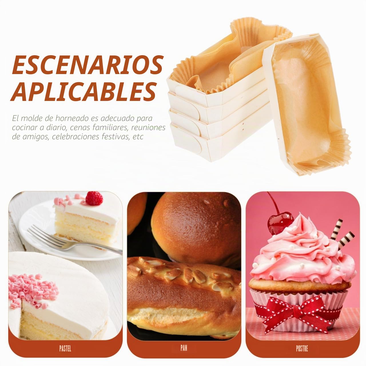 UPKOCH Juego de 10 moldes para hornear con papel de madera, antiadherente, forma rectangular con inserto para microondas, 187A2RJ6EZAV15283C7YW
