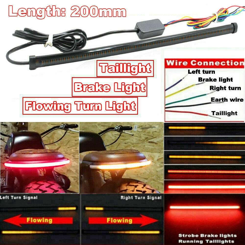 MACHSWON Feu arrière de moto, bande de voyant indicateur de clignotant LED étanche pour toute moto, longueur 20cm