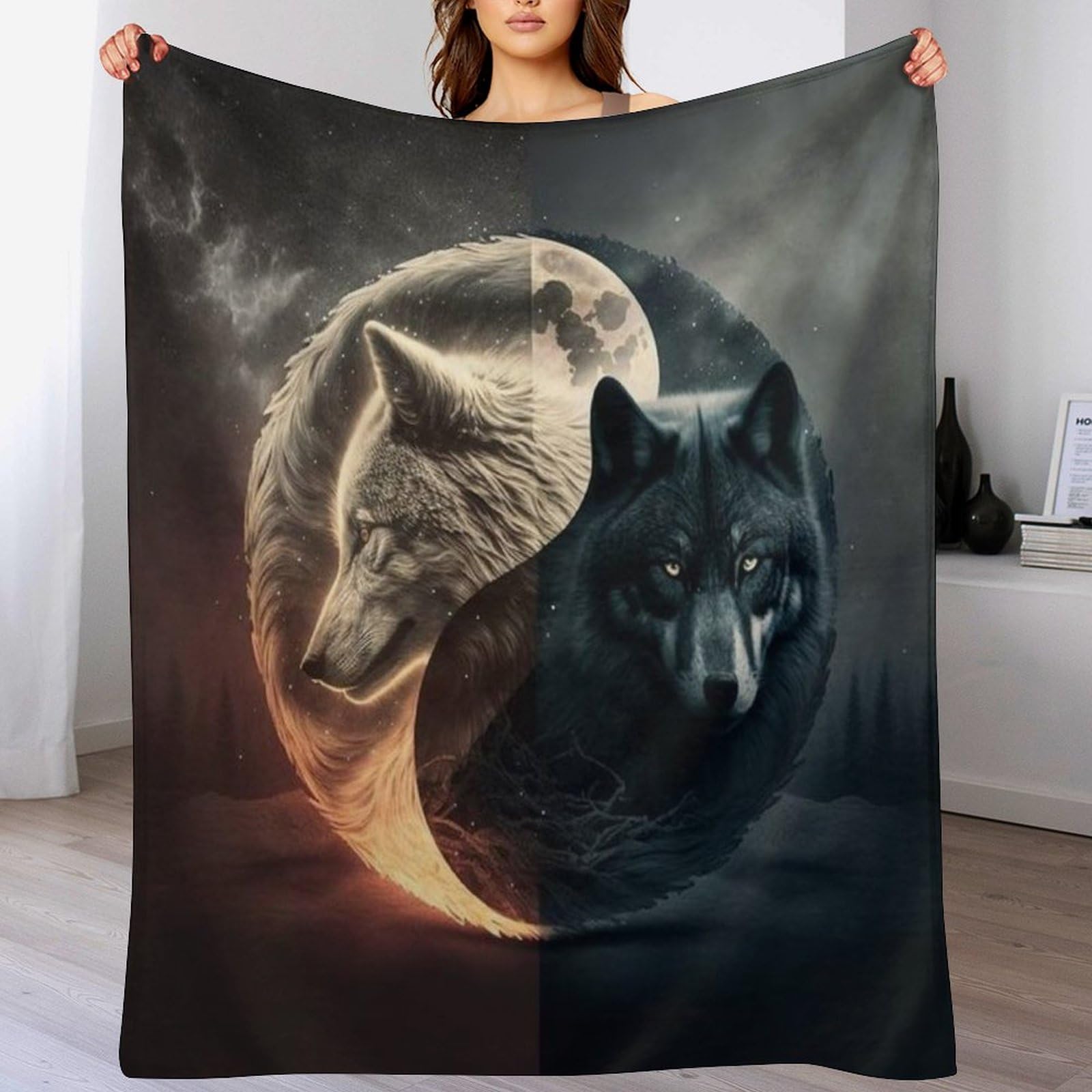 Couverture polaire loup en flanelle imprimée grand lit 180x200cm pour canapé