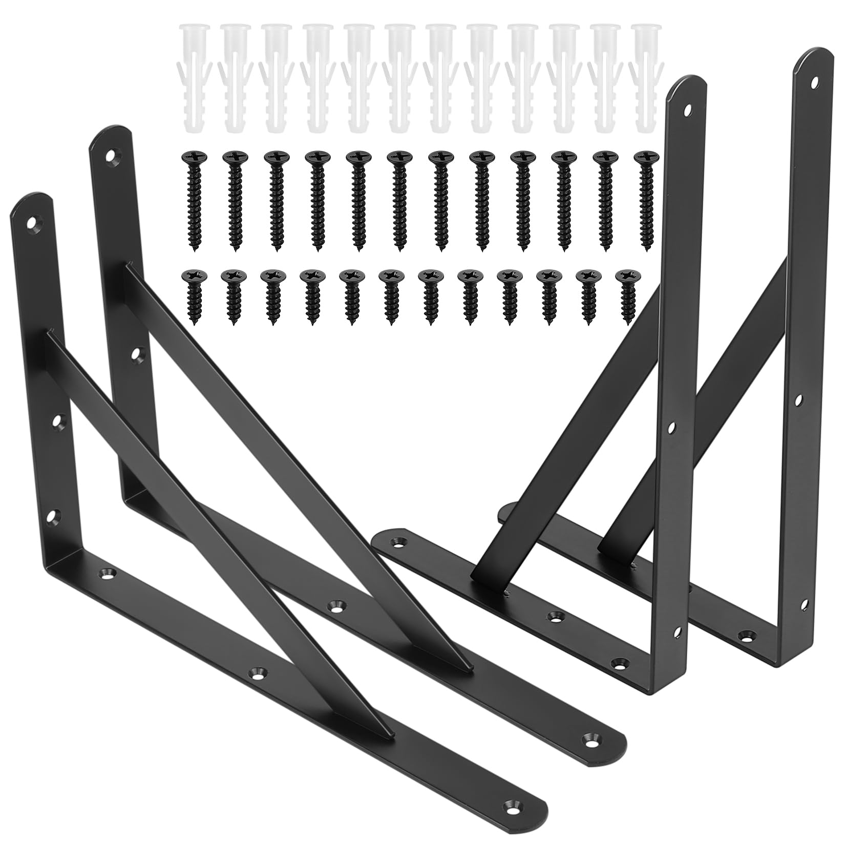 4 Pcs Soporte Estanteria Pared Negros, Estante Soportes Estanterias Pared, Escuadras para Estanterias Triangulares, Escuadras Metalicas para Estantes, Negro/305x200x25 mm (305x200x25x3mm/negro)