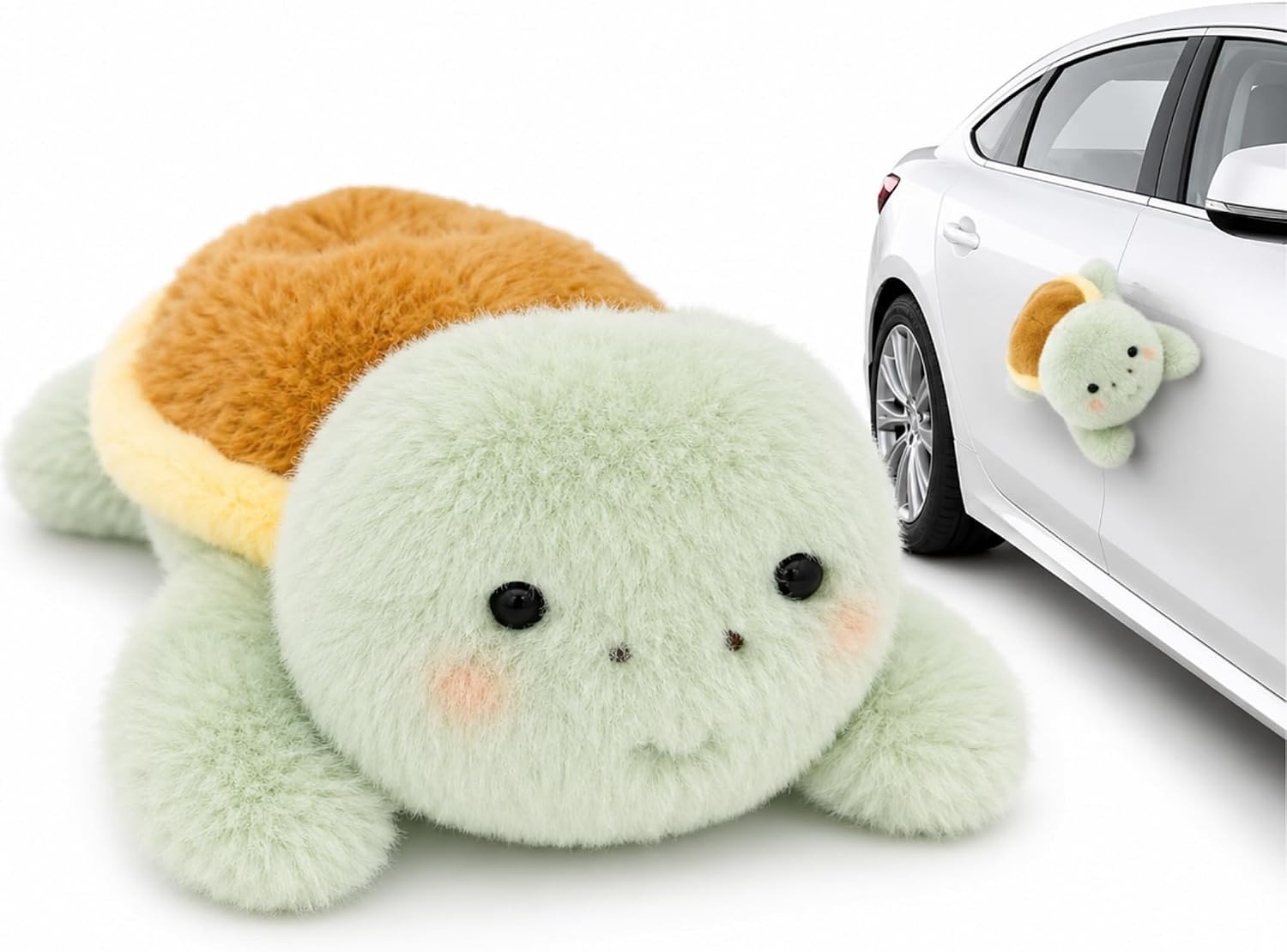 Magnetic Car Plush Toy, Cartoon Plush Black Cat Car Magnet for Fridge, Cute Stuffed Animal Magnetic Decor for Office, Home (Turtle)