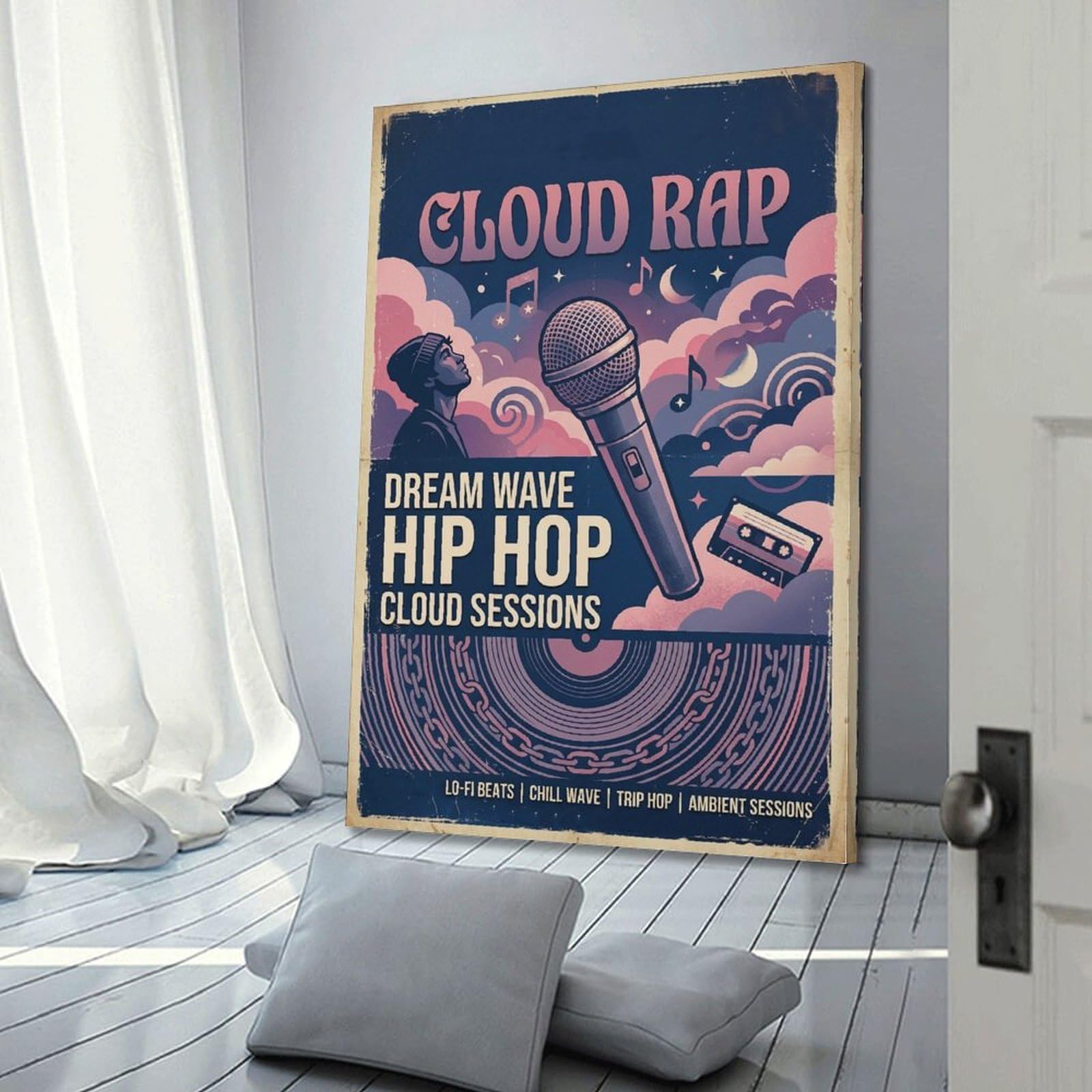 XKUGA Poster con stampa artistica su tela, stile retrò, stile hip hop, con nuvole, rap e onde, stile hip hop, decorazione artistica da parete moderna, decorazione artistica da parete per famiglia