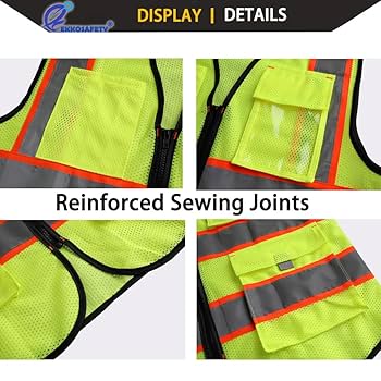 Ekkosafety Reflective Safety Vest for Men Women with 9