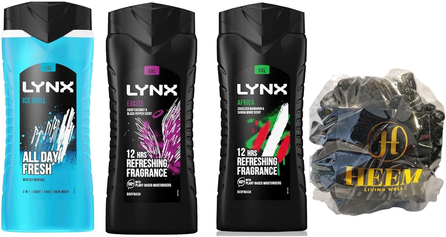 Bath Bundle Contains Lynx Africa Mix Pack Shower Gels 500ml x3 Great