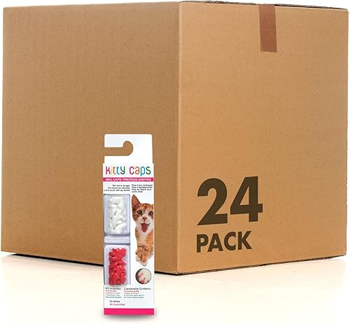 Kitty Caps Tapas de uñas para gatos Blanco puro y rojo coral, 40 unidades, XS - Paquete de 24 Alternativa segura, elegante y humana a la