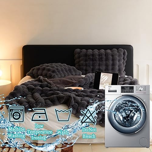 Miniatura 4 de Manta de piel de conejo sintética tamaño individual  Acogedora manta de felpa mullida para la siesta tamaño Queen para sofá, sillón, sala de estar,