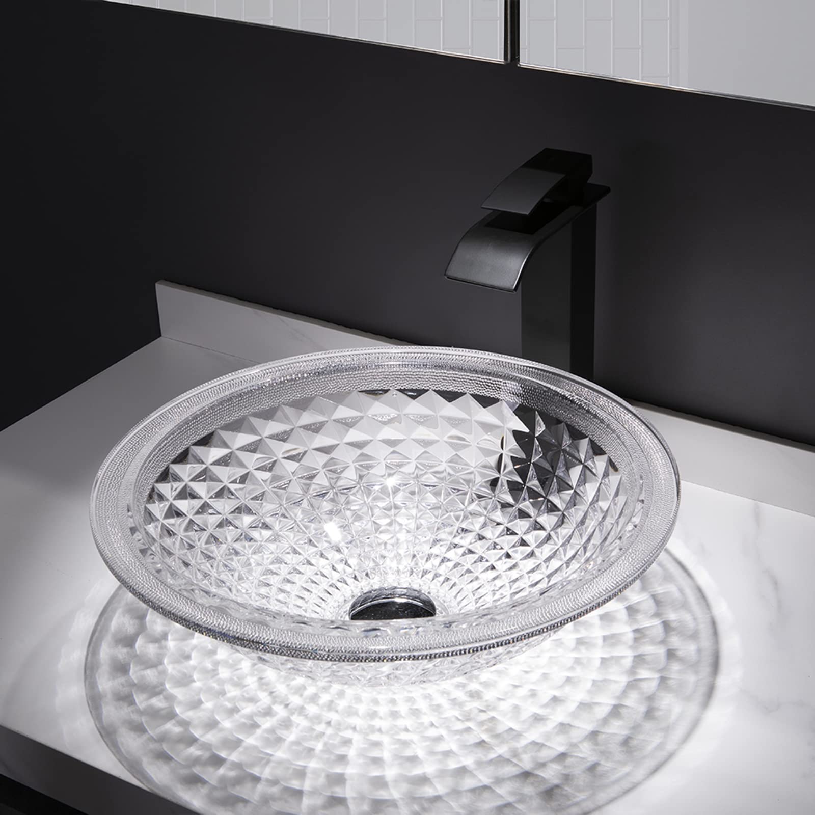 Lavabo De Baño De Cristal Transparente, Redondo, Artístico, Para Instalación Sobre Encimera, Con Desagüe Emergente De Latón Cromado.