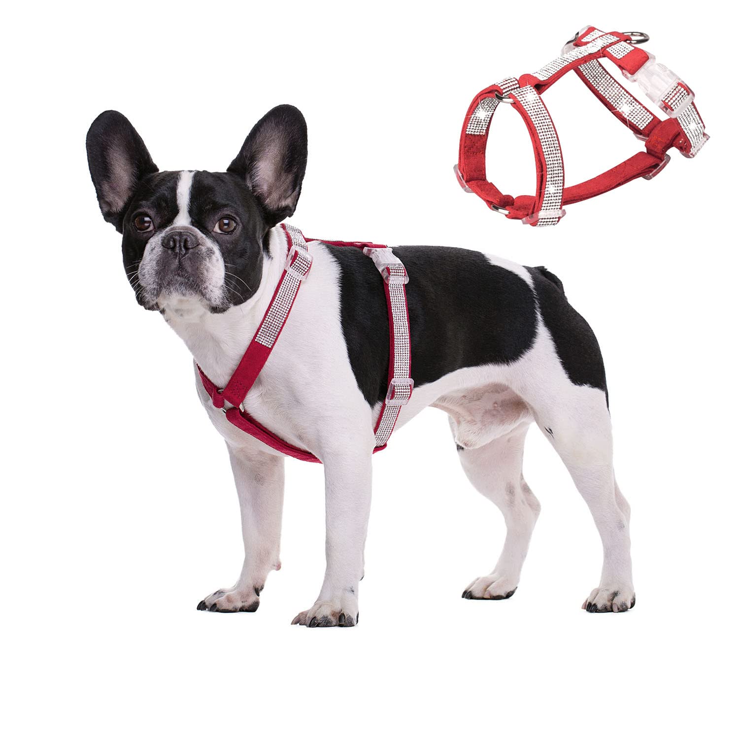 HDKUW Dog Shining Rhinestone Harness, No Pull Adjustable Buckle D-Ring Harness for Small Medium Dog (Red XS)