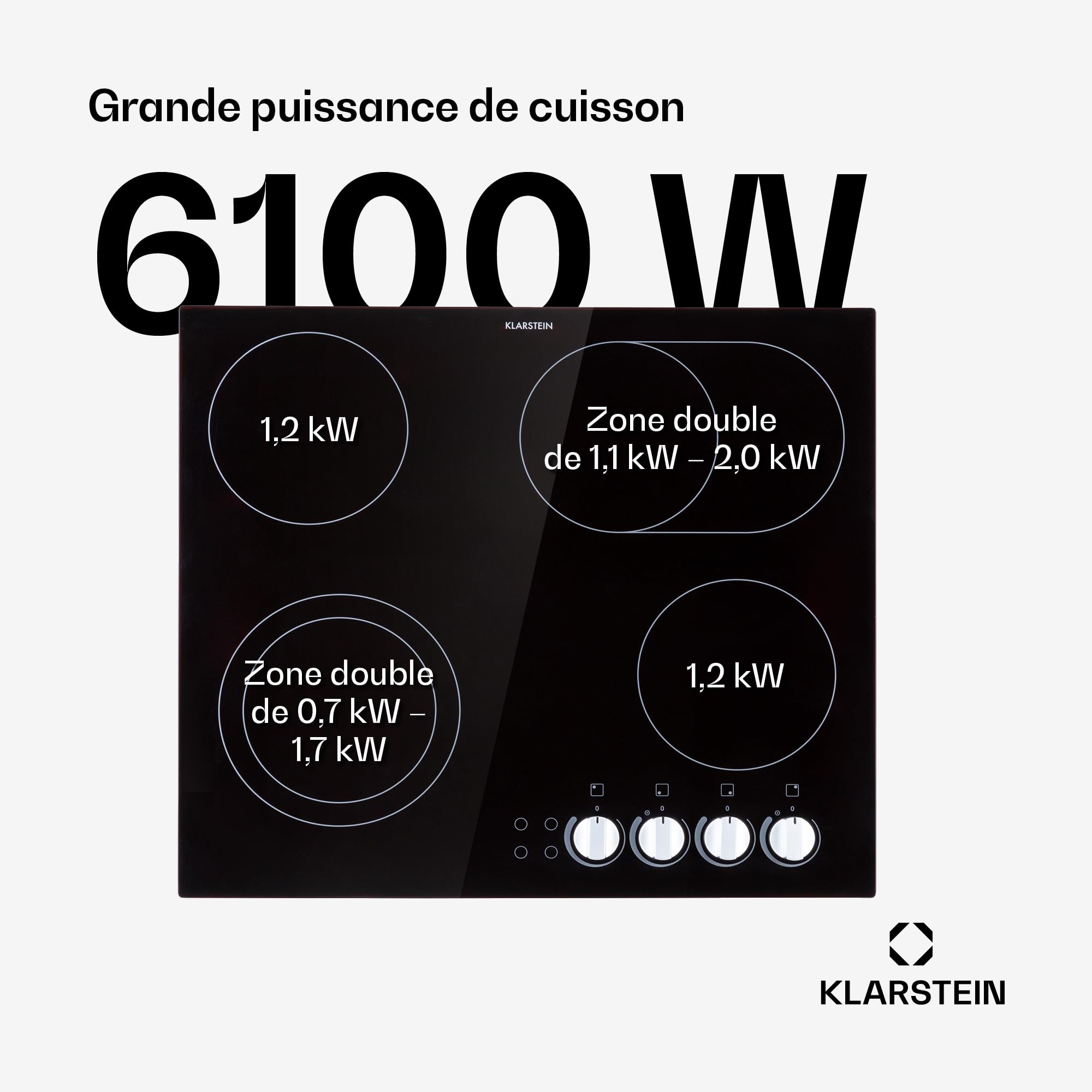 Klarstein Plaque Vitrocéramique 4 Feux Encastrable de 6500W, Plaque de Cuisson Vitrocéramique, Plaque Vitro 4 Feux, Table Vitroceramique, Cuisinière Électrique Vitrocéramique en Acier Inoxydable
