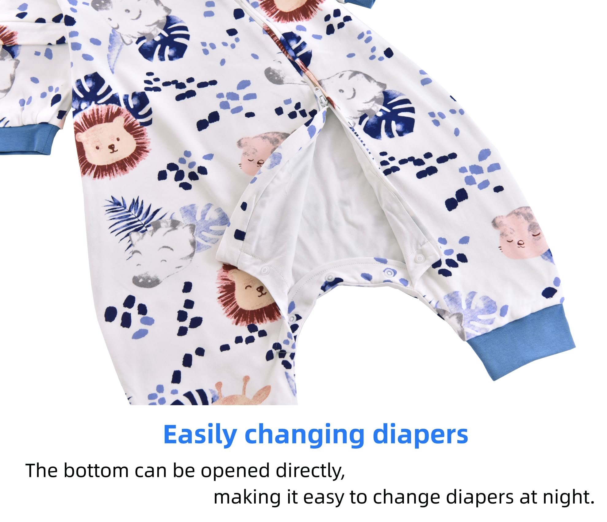 Chilsuessy Babyslaapzak voor het hele jaar, met afneembare mouwen, TOG, 1,5, 100% katoen, slaapzak voor het hele jaar, met pijpen, jungleeuw, 100 cm, babylengte 100-110 cm