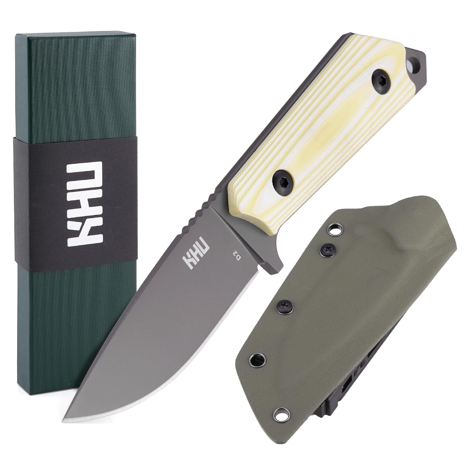 KHU Coltello a lama fissa Coltello da sopravvivenza Coltello da caccia Coltello da campeggio Coltello Bushcraft D2 Acciaio G10 Handle, All'aperto accessori With Kydex Sheath - 29A