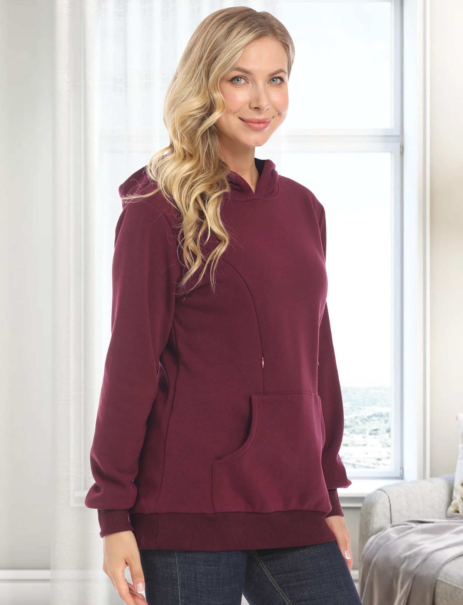 Happy Cherry Sweat Allaitement Femme Enceinte Pull Grossesse à Capuche Haut Automne Hiver