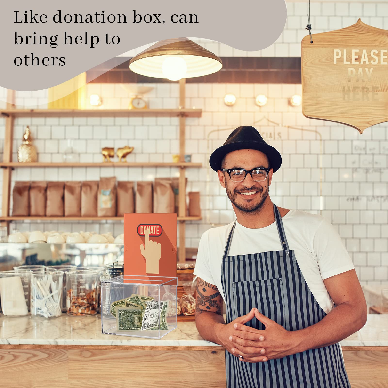 3 cajas de donación de acrílico transparente con cerradura y cartel, caja grande de boletos de rifa con ranura para recaudación de fondos, rifa, coleccionar, donar, votar, 5.9 x 5 x 5 pulgadas