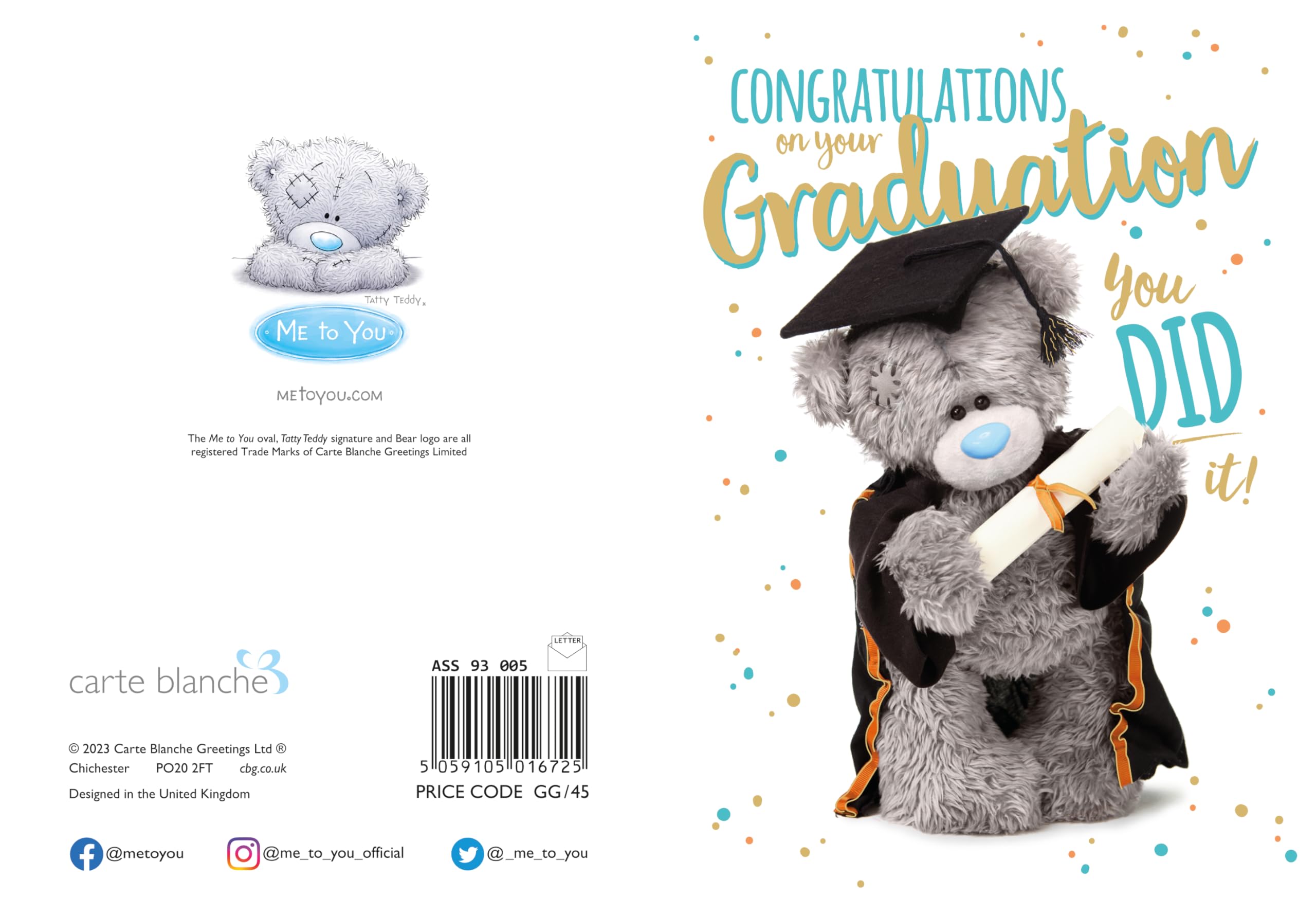 Me to You Bear Tatty Teddy Photo Finish Congratulations on Your Graduation kartka z życzeniami z okazji ukończenia szkoły, biała, ASS93005
